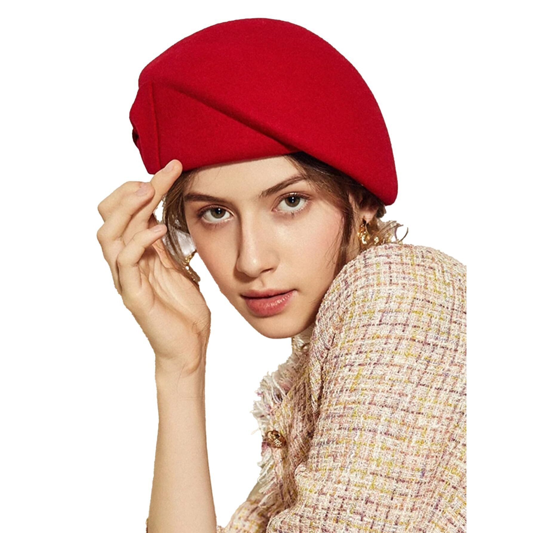 6914 Womens Wool Felt French Berets Pillbox Hat Vintage Beanie Beret